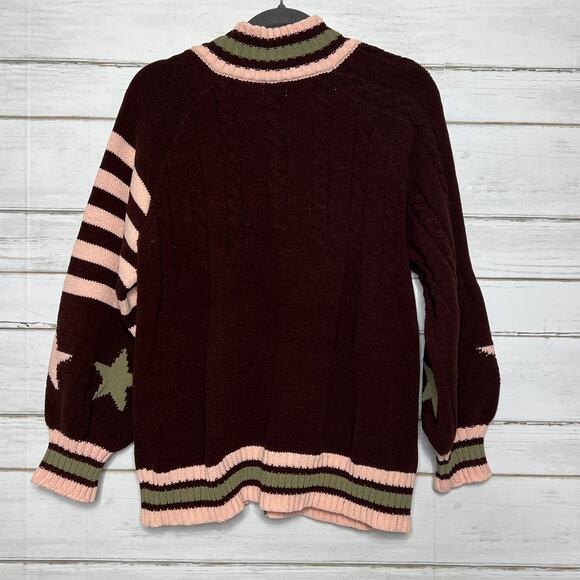 POL Star Varsity Cardigan Brown Pink Button Knit Sweater Size Small - Picture 7 of 8